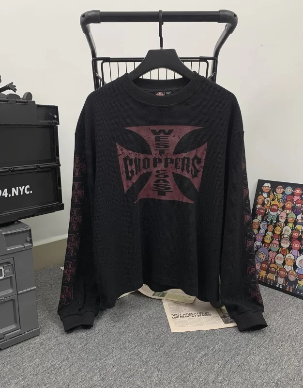 2025 West Coast Chopper Waffle Logo Print Long Sleeve T-shirt American High Street Loose Oversized Vintage Men Cotton T shirt - view 4