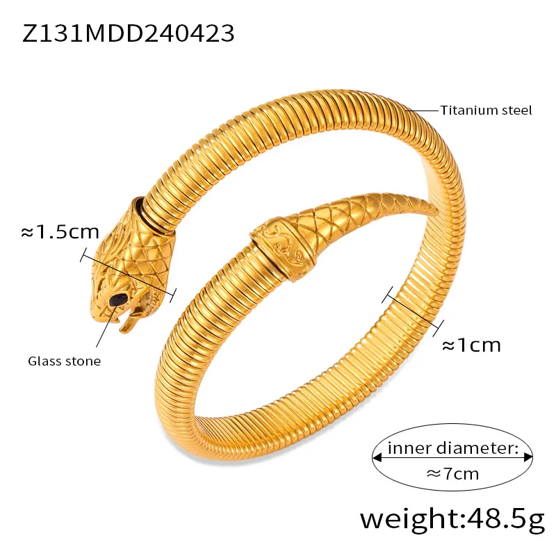 Trendy Chic Stainless Steel Snake Designer Bracelet For Women Retro Green Eyes Bangle Luxury Jewelry Wholesale