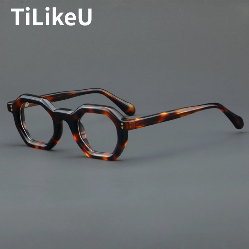 

Thick Rim Vintage Polygon Acetate Glasses Frames Men Women Luxury Brand Designer Hand Made Eyeglasses Frame Male Spectacle Frame