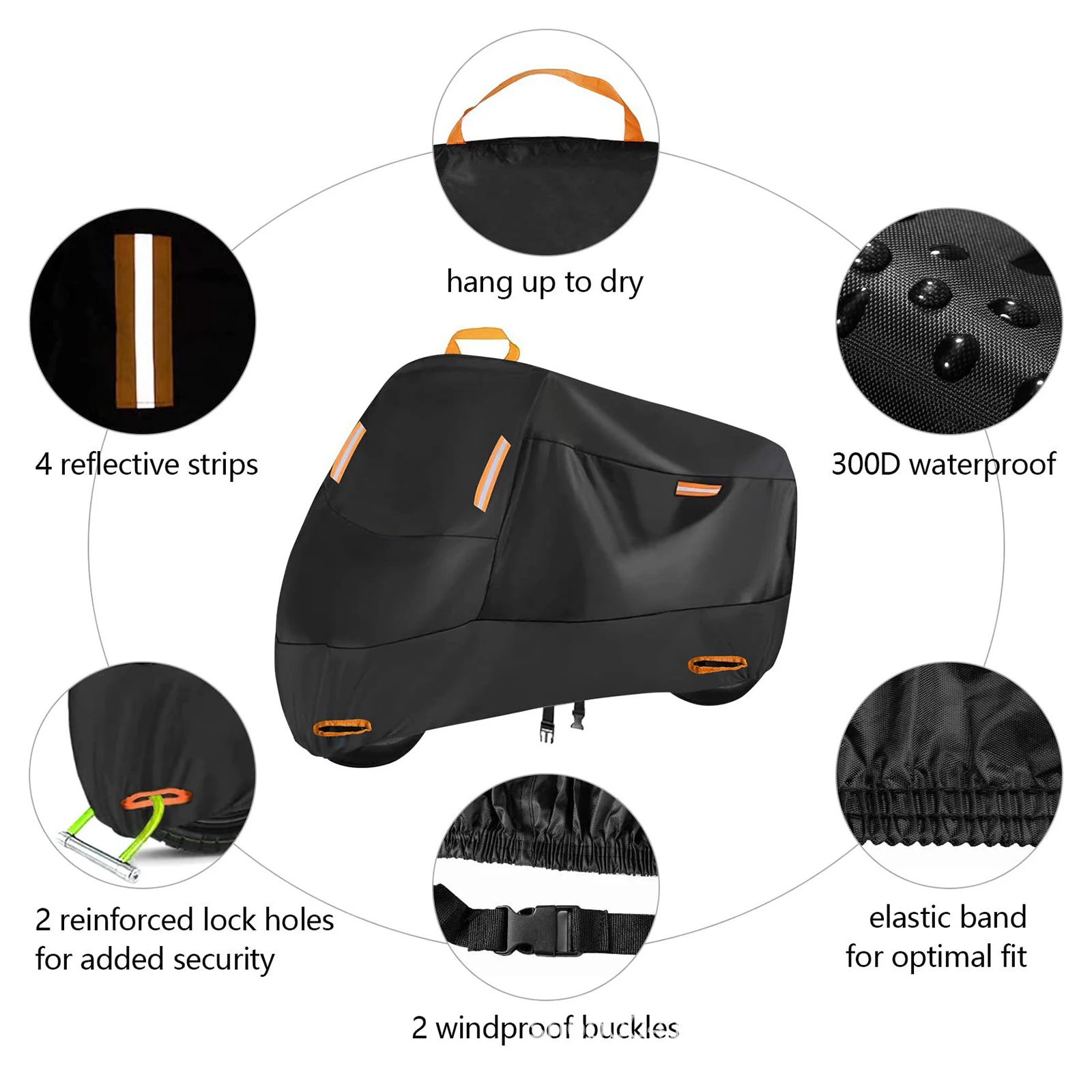 Motorcycle Cover Motocross Rain Cover Dustproof Protective 210D Motorbike Rain Cover for Bike All Season Outdoor Protection