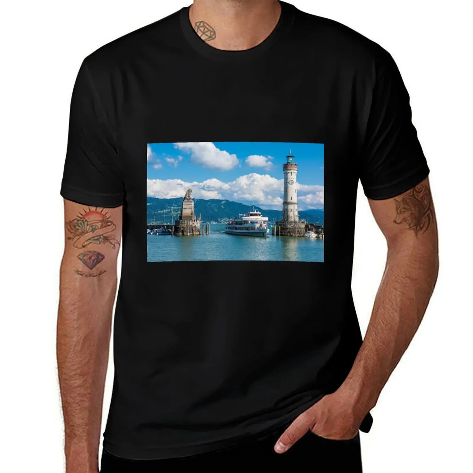 Lighthouse of Lindau at lake Constance, Bodensee T-Shirt Casual Daily Outfit T-Shirt