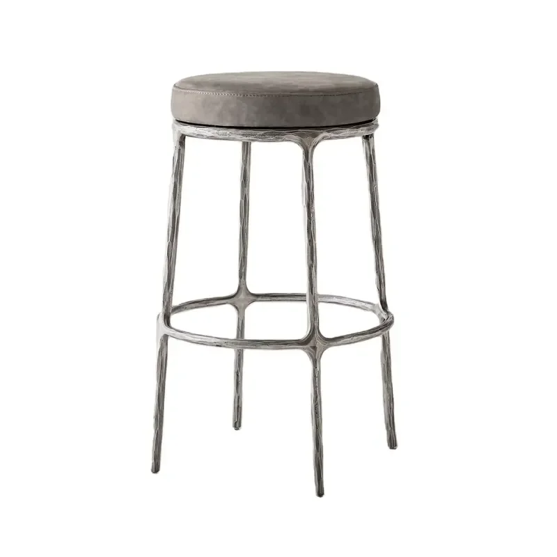 American Style Modern Bars Custom Bar Stools Steel Golden Frame Silver Grey for Bar Chairs Barstool Leather Stool