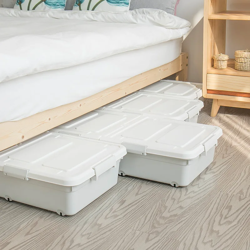 Underbed storage box, flat plastic clothing storage box, divine tool, under bed sorting box, drawer style with wheels