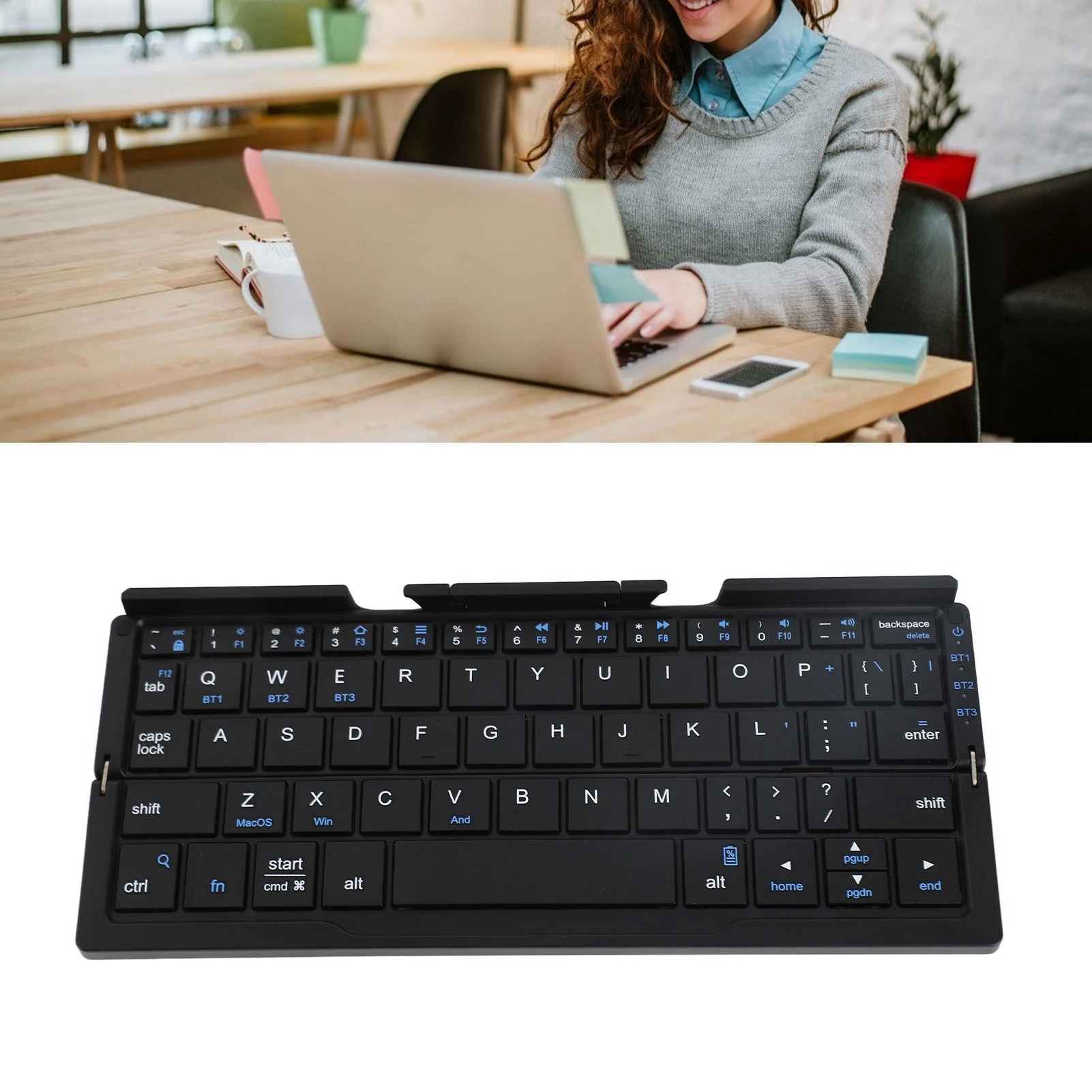 

Size Keyboard Folding Bluetooth Keyboard One Key Switching Quiet 160mAh Battery Portable with Stand for Tablet
