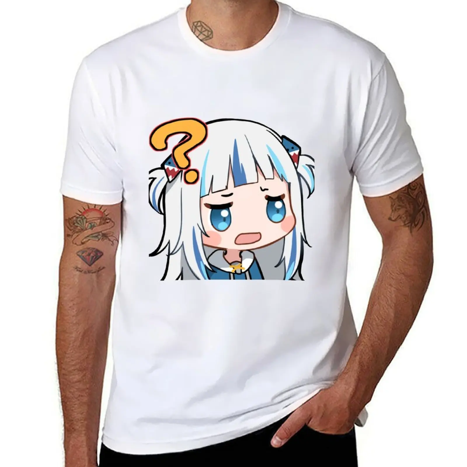

Gawr gura question chibi T-Shirt anime t shirts for man printed t shirts for man T-Shirt