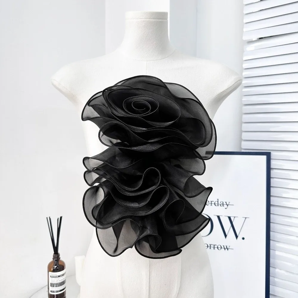 New Multi-Layered Chiffon Rose Flower Pleated Puffy 3D Chest Flower Handmade DIY Clothing Decoration Corsage