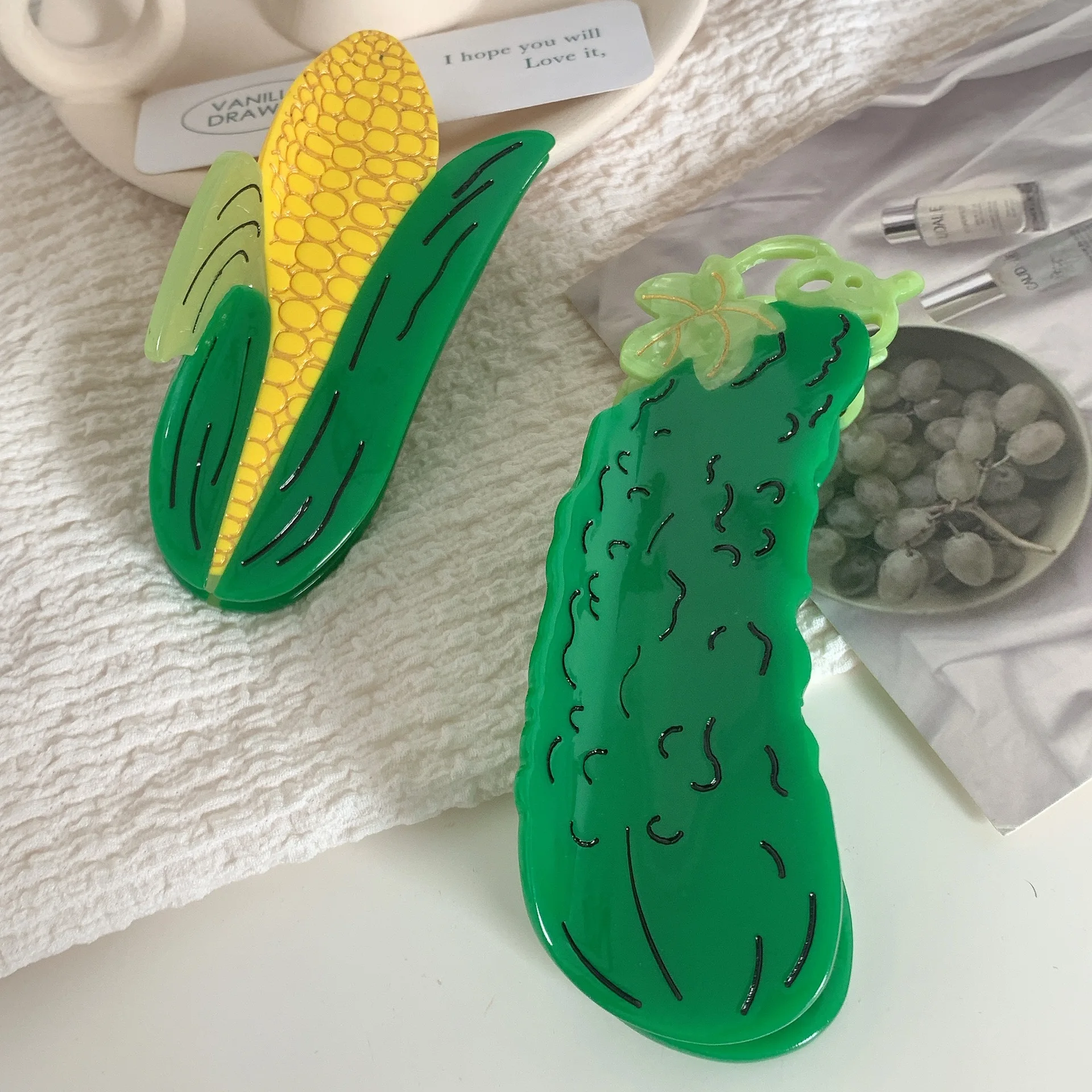 Fashion Cucumber Hair Claw with Acetate Cute Corn Hair Clips Creative Bitter Gourd Hairpin Jewelry Gifts for Women Accessories