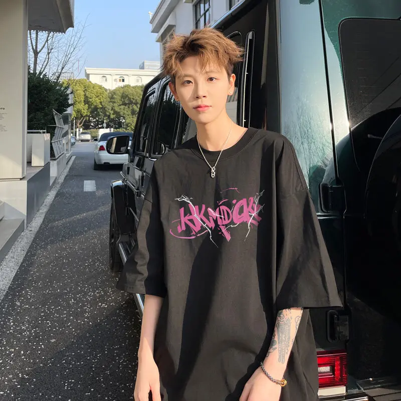 Men's Cotton Oversized T-shirts White Mens 5XL T Shirt Casual Summer Wear Sword Letter Print Tee Shirts for Men Clothes