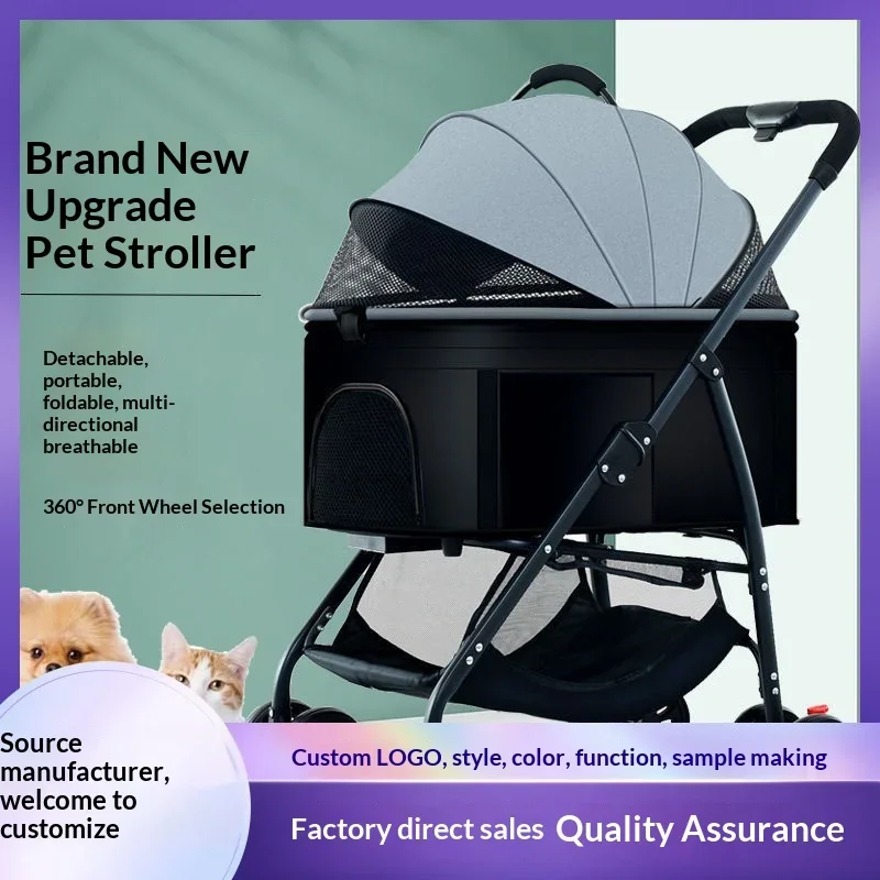 Lightweight folding pet trolley, cat and dog bag can be separated from the cage, small pet car can carry pet sleeping basket view 4
