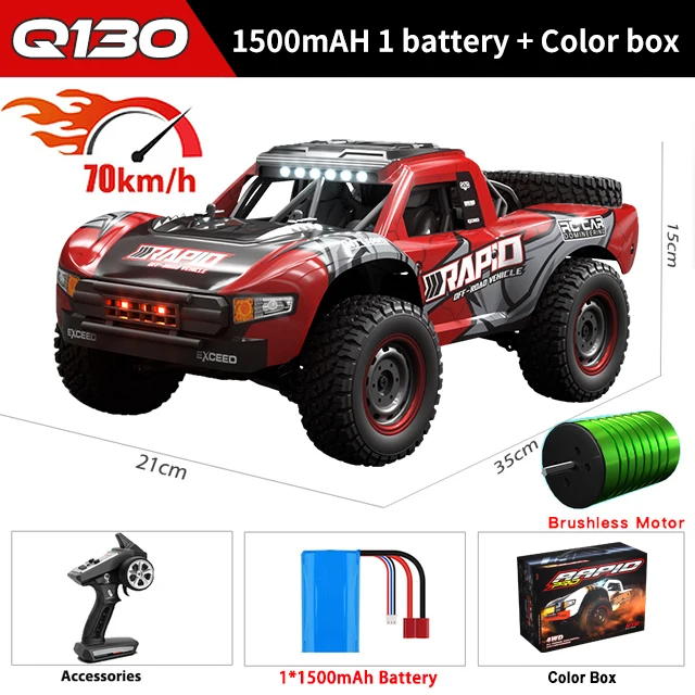 Wltoys Q130 1:14 70 KM/H Hoge Snelheid 4WD RC Auto Met LED Licht Borstelloze Motor Auto's Op afstand bestuurbare Drift Monster Truck Speelgoed