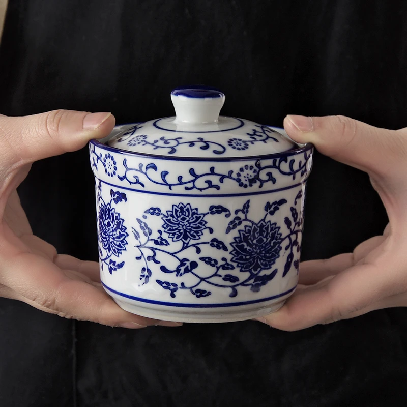 Blue And White Porcelain With Lid Soup Steamed Egg Stew Home Ceramic Soup Dessert Small Stew Kitchen