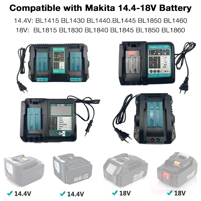 For Makita Charger 18V 14.4V Bl1830 Bl1430 BL1860 BL1890 Tool Power Charger USB Prot 18VRF Cooling Fan