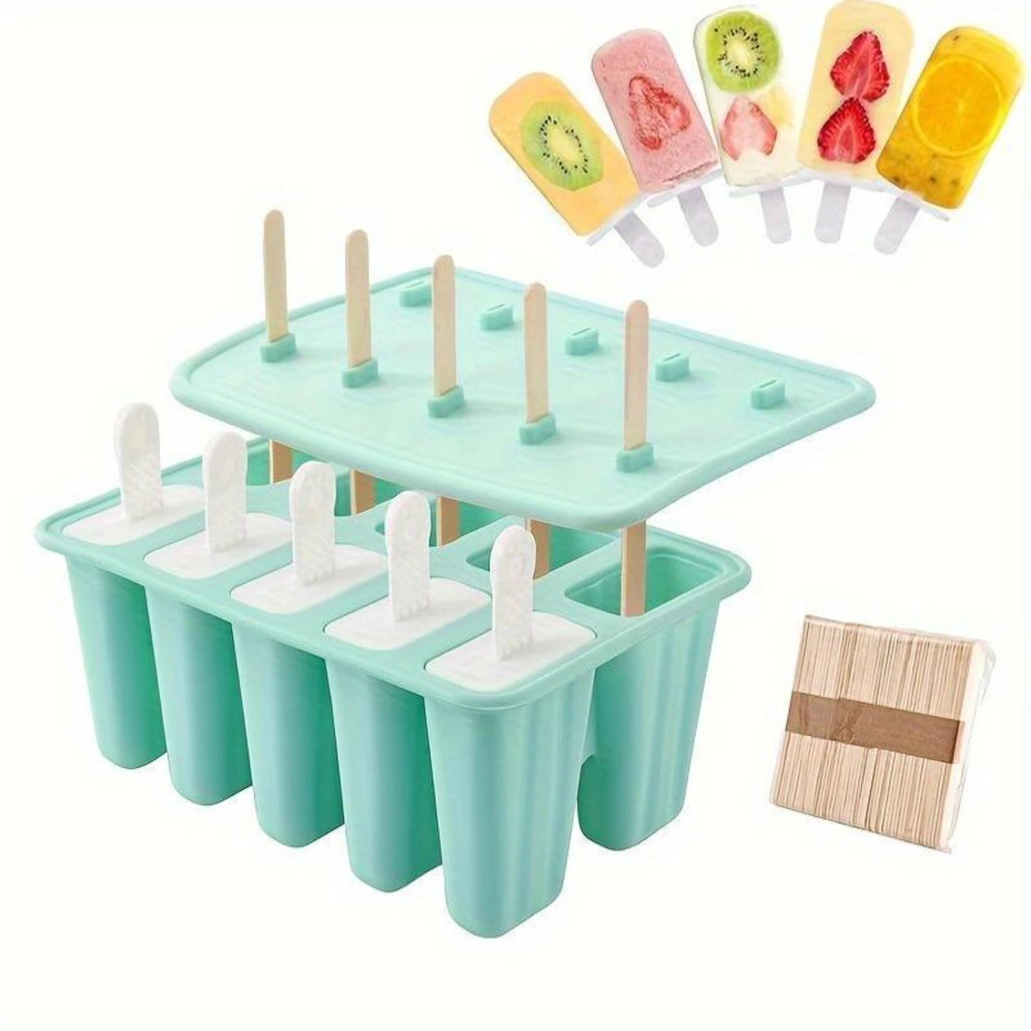 50PCS Popsicle Sticks Included - Premium BPA-Free Silicone Popsicle Molds Set - 10-Piece Large Capacity Ice  Maker Set for Homem