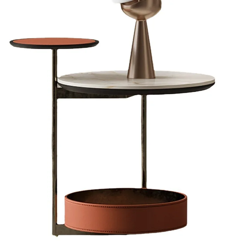 

Light luxury saddle leather sofa edge table, living room creative home rock slab small coffee table