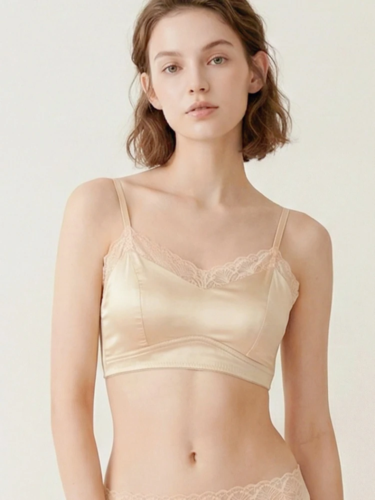 Luxury Pure Silk Sexy Lingerie for Women Summer Comfortable Silk Laced Bra Top Womens Underwear Bralette Women's Bras Lingeries