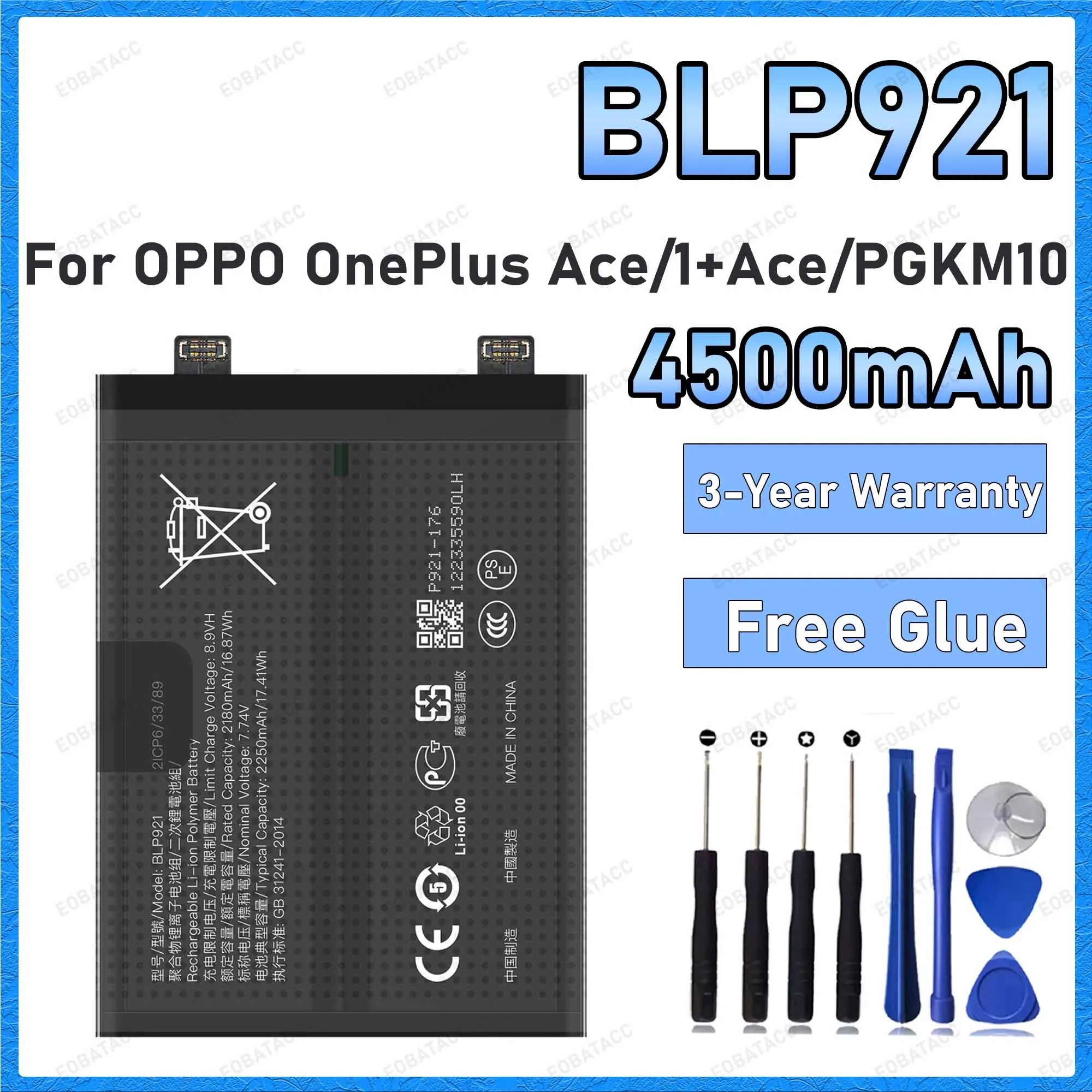 100% New High Quality 4500mAh BLP921 Battery For OPPO OnePlus Ace/1+Ace/PGKM10 Batteries+Free Tools