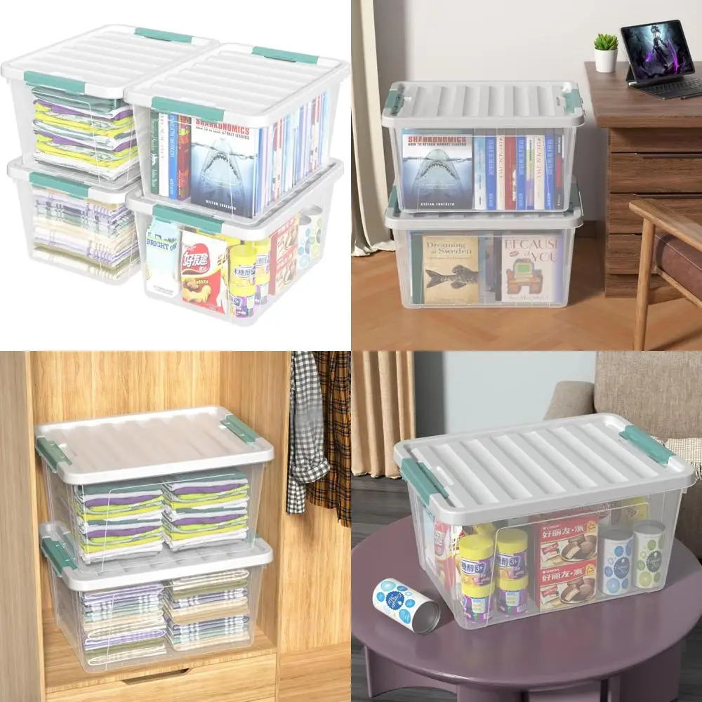 

Clear Plastic Storage Bins, 36-Quart Capacity, Latch Lid Boxes, Set of 4