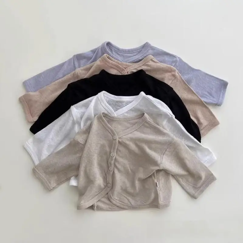2025 Summer New Baby Long Sleeve Sunscreen Jacket Infant Girl Cotton Cardigan Kids Boys Solid Coat Thin Breathable Tops Clothes
