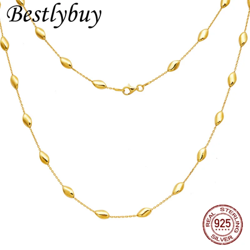 

Italian style S925 Silver Gold-plated Pea Bead Necklace 55cm Women's Fashion Light Luxury Shiny Collarbone Chain