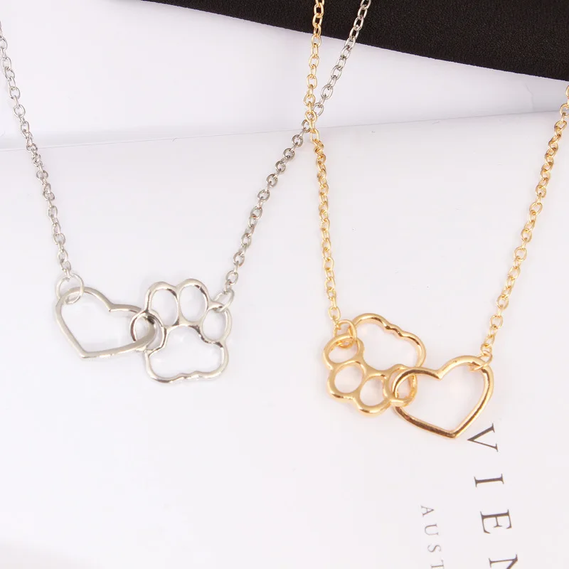 GIRL'S Ornament CAT'S Paw Necklace Animal Foot Peach Heart Pendant Hollow Out Necklace Women's Jewelry