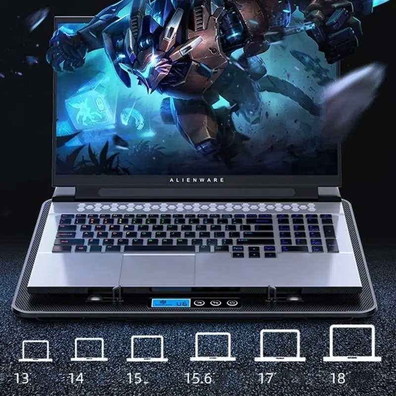 652F Laptop Cooling Pad Gaming Laptop Cooler Cooling Stand with 6 Quiet for 11-18 inch laptops 5 Height Stand 2 USB Port