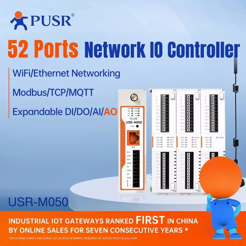 52 Ports Remote IO Controller Input/Output IO Dual Band WiFi Ethernet Modbus/Json Expandable Network IO Gateway USR-M050