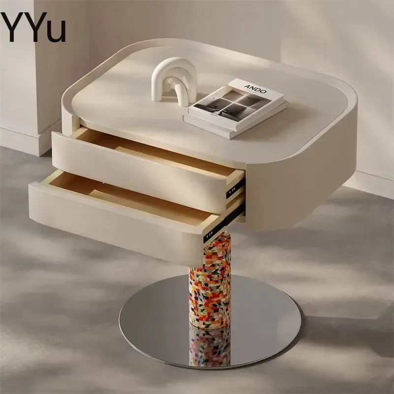 for Italian Style Minimalist Lacquered Storage Side Table Bedroom Nightstand with Drawer High End Home Furniture Decorative