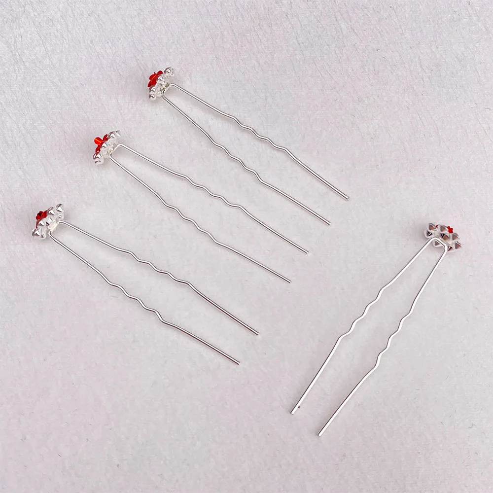 IFMIA 20pcs Fashion Wedding Bridal Crystal Red Flower Rhinestone Hair Pins Clips Hairwear Jewelry Engagement Hair Accessories