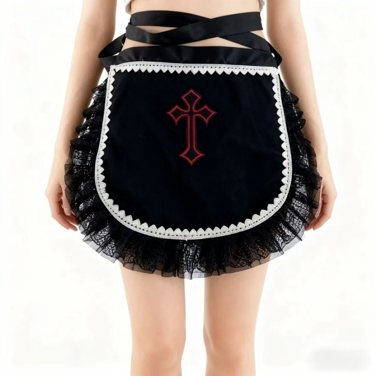 

Готический темный костюм, кружевной маленький фартук для косплея, детское платье в форме креста в стиле аниме, белый и черный фартук принцессы