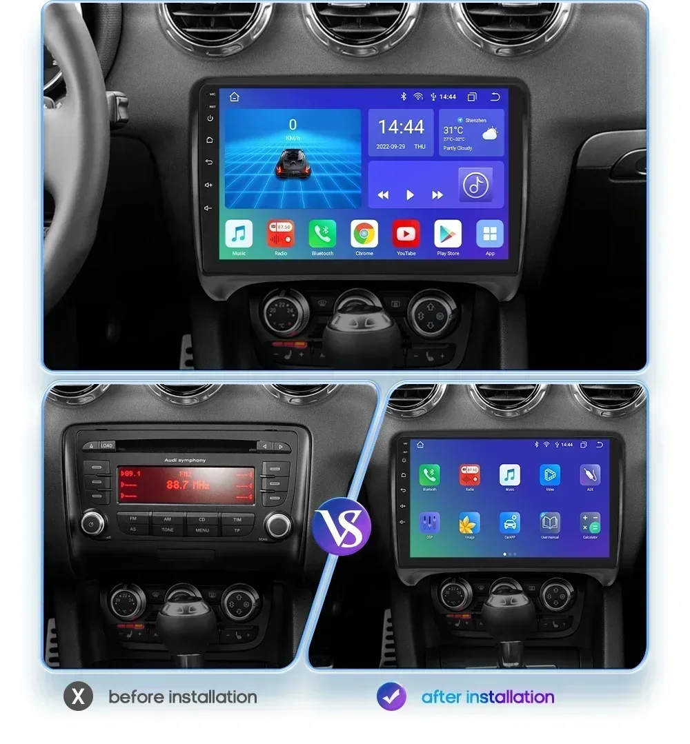 Hizpo Carplay+Auto 8G 128G Android 13 Radio GPS For  Audi TT MK2 8J 2006-2014 Car Multimedia Player WIFI Autoradio 4G LTE 2 Din