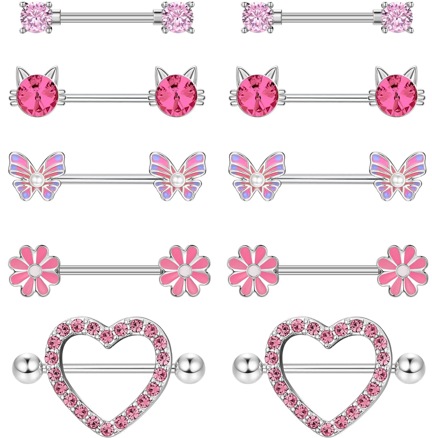14G Edelstahl Nippelpiercing Set Nippelringe Barbell Pack Rote Kirsche Kuchen Nippel Schmuck Bulk Kristall Nippelpiercings – Detail 3