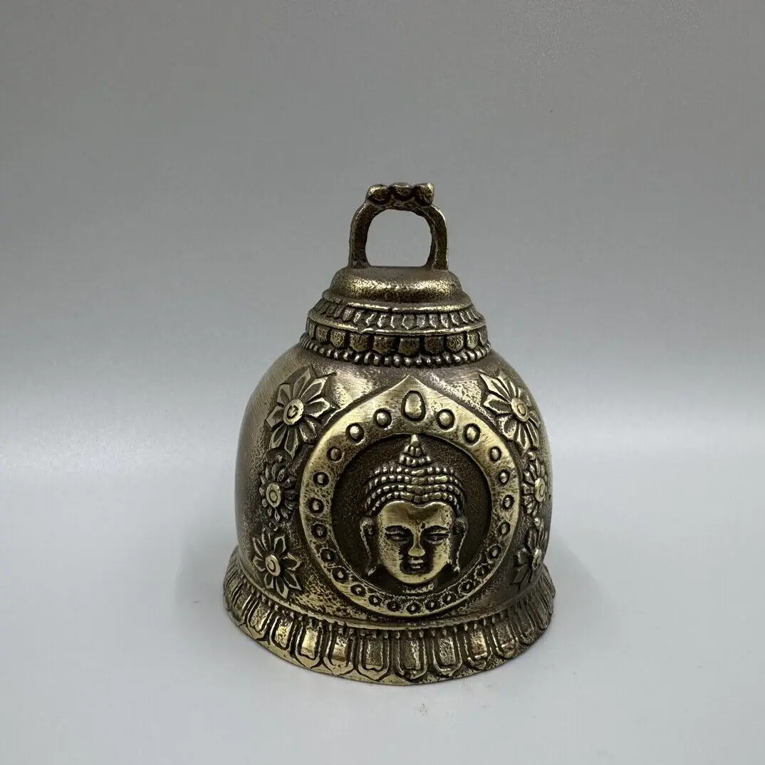 55MM Collect China Brass Bell Buddha Bead Hand Cranked Bell Statue