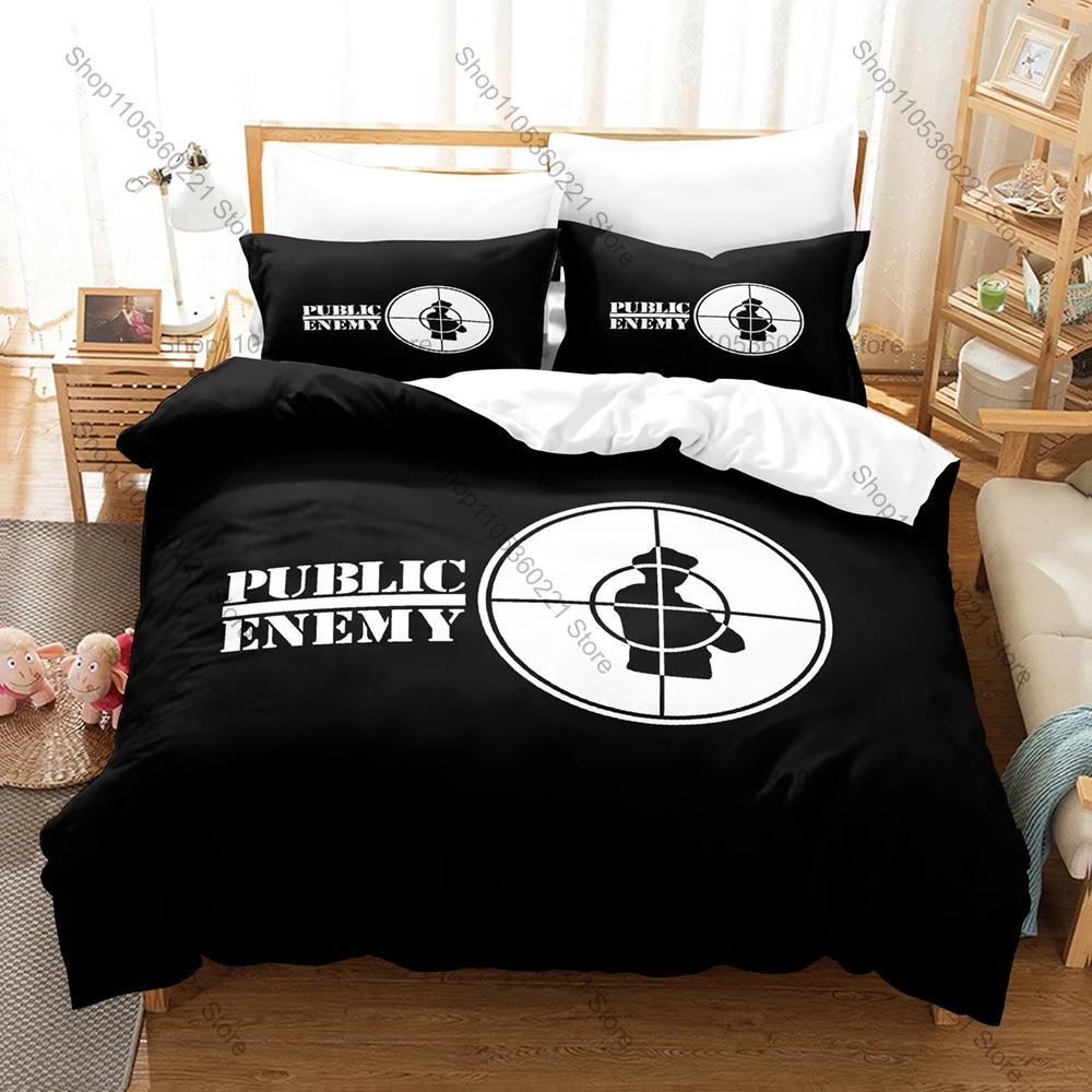 Public Enemy Music Band Pattern 3Pcs Bedding Sets Duvet Cover With Pillowcase Comfortable Bedroom Decoration