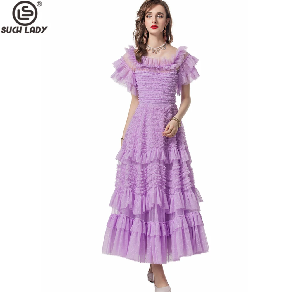 Women's Dresses Square Neckline Short Sleeves Tiered Ruffles Elegant Designer A Line Maxi Long Party Evening Vestidos Gown