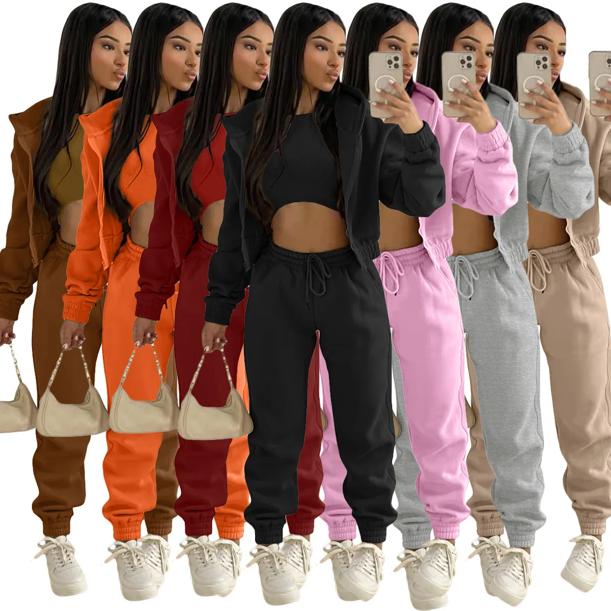 pants sets women 3 piece set outfit tracksuits sweatsuits for women three pieces sets winter clothes for woman long sleeve suits