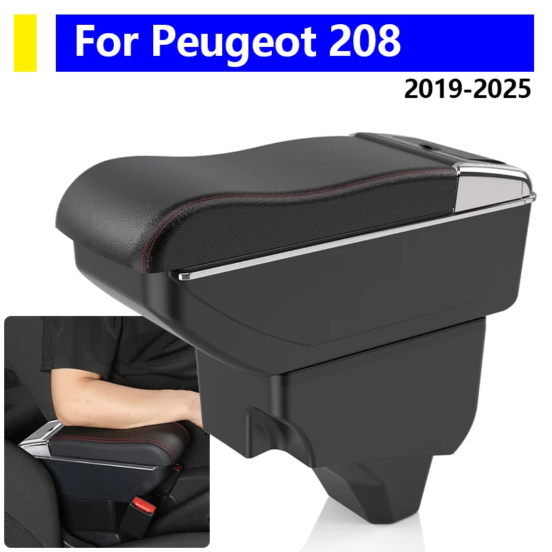 

For Peugeot 208 2019 2020 2021 2022 2023 2024 2025 Armrest Box Car Storage Box Interior Retrofit Dedicated Car Accessories