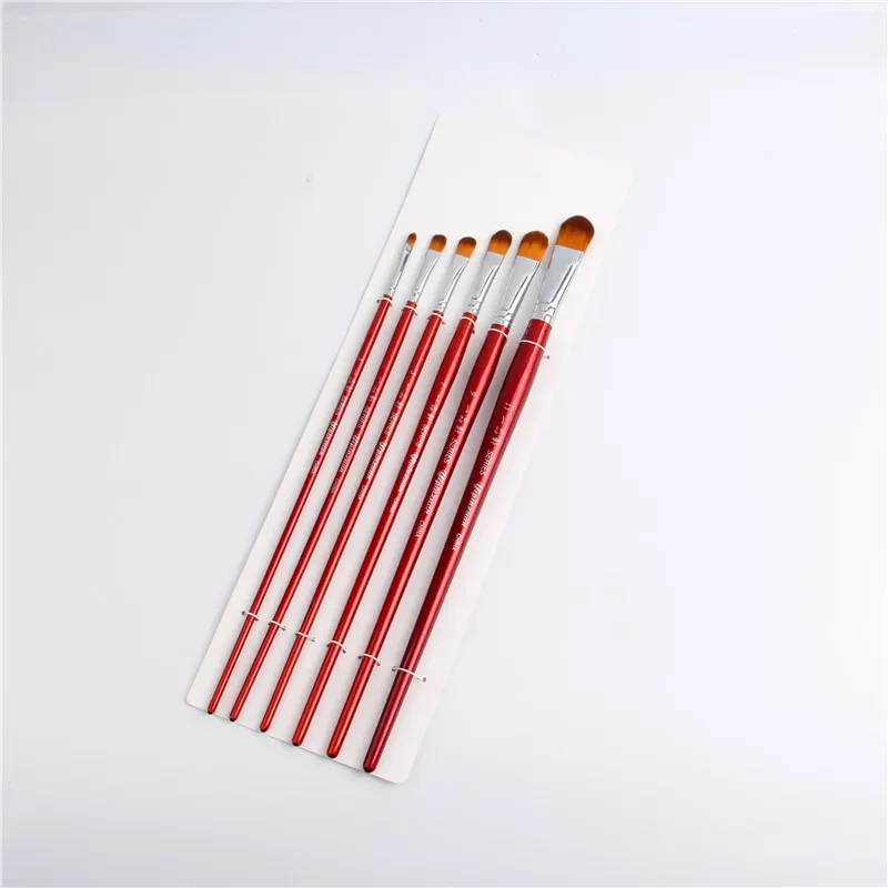 6pcs/Set Painting Brush Pen Oil Paint double color Nylon Water Color Red wood Paint Brush Supplies Acrylics Art for  Stationery