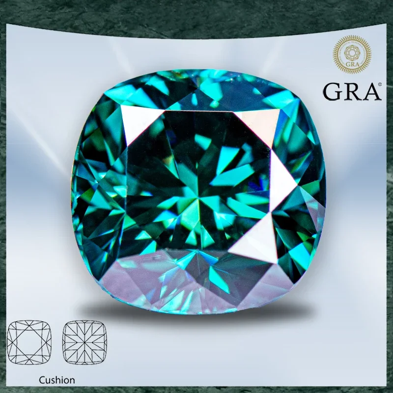 

Moissanite Natural Colour Emerald Green Cushion Cut VVS1 with GRA Certificate for Gemstone Charms Top Jewelry Making Materials