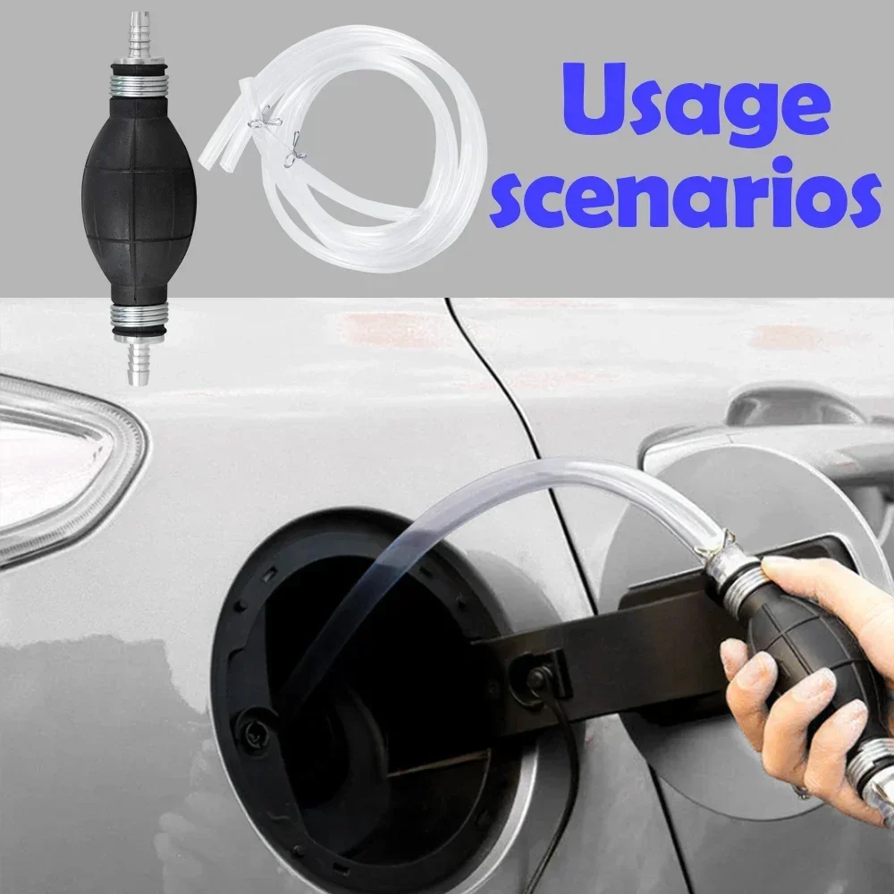 Bomba manual de sifón, bomba de transferencia de combustible de coche Manual portátil de 8mm para Gas, gasolina, diésel, aceite, líquido con mangueras