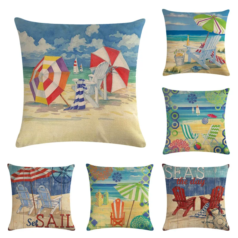 

Holiday Beach Pillowcase Tropical Hawaii Vacation Pillow Case Home Decor Bed Sofa Cotton Linen Pillow Covers Decorative 45x45cm