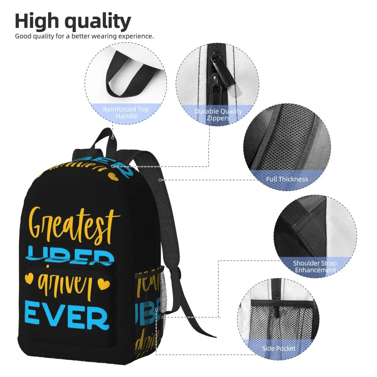 Greatest Uber Eats Driver Ever Rideshare Car Driving Backpack Daypack Boys Girls BookBag School Bag Shoulder Bags for Men Women