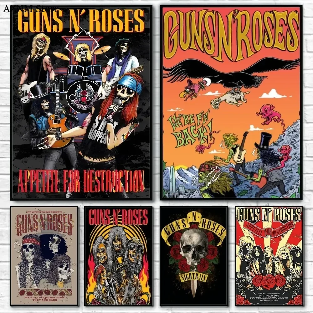 1PC Guns N Roses Rock Poster Wall Art Printing Waterproof Home Living Bed Room Bar Aesthetic Decor