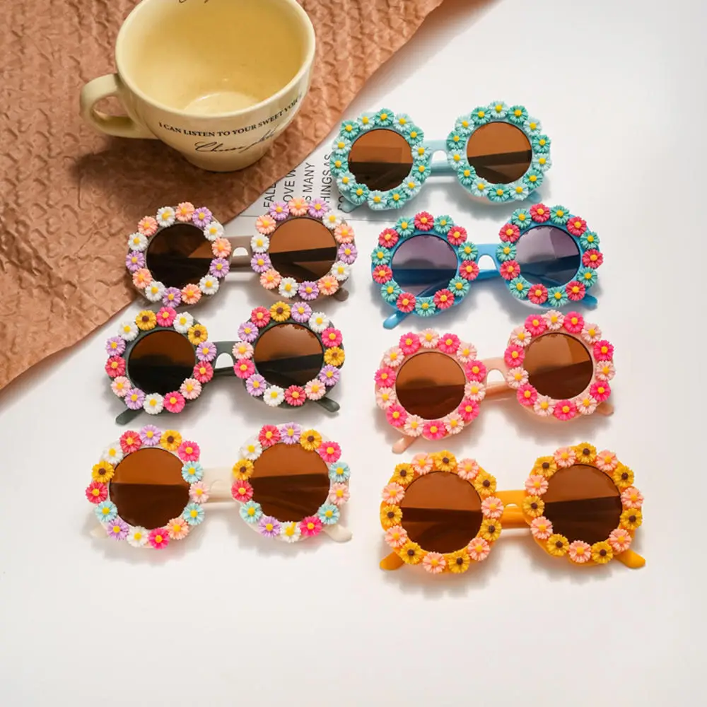 

2025 Kids Eyepiece Cute Daisy Flower Children's Sunglasses Round Sun Glasses Girls Boys Outdoor Party PropsAnti UV400 Wholesale