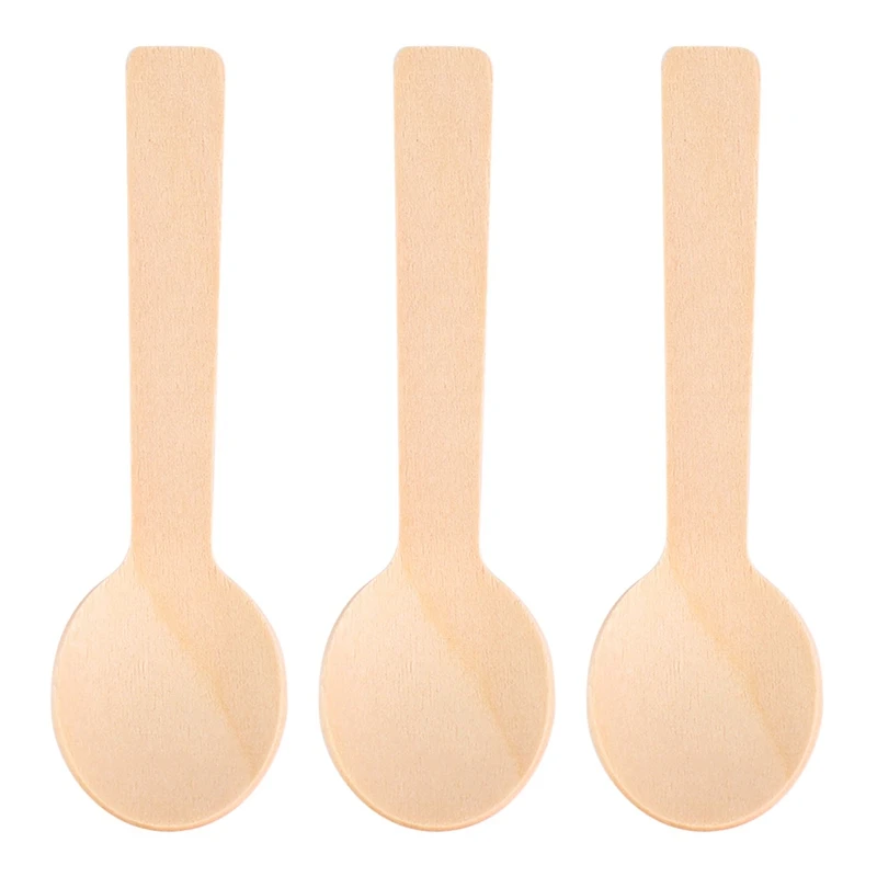 100Pcs Disposable Wooden Spoon Mini Ice Cream Spoon Wood Western Dessert Scoop Wedding Party Tableware Kitchen Accessories