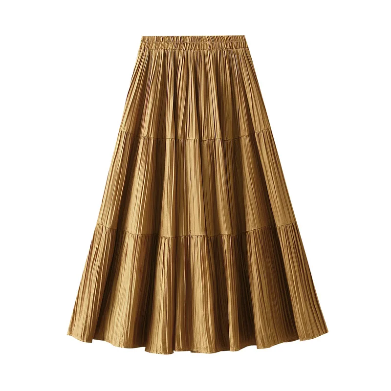 

Autumn and winter pleated splicing large hem pleated skirt 2025 autumn new style slimming and sagging cake shaped long skirt