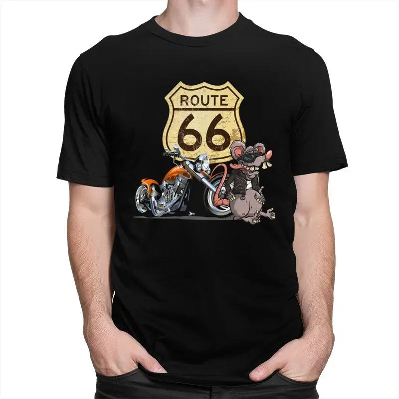 Custom Roddy Rat Cartoon Rat Fink Motorcycle Biker Route 66 T Shirt Cotton Tshirt Tee Short Sleeves Sign Road Trip T-shirt