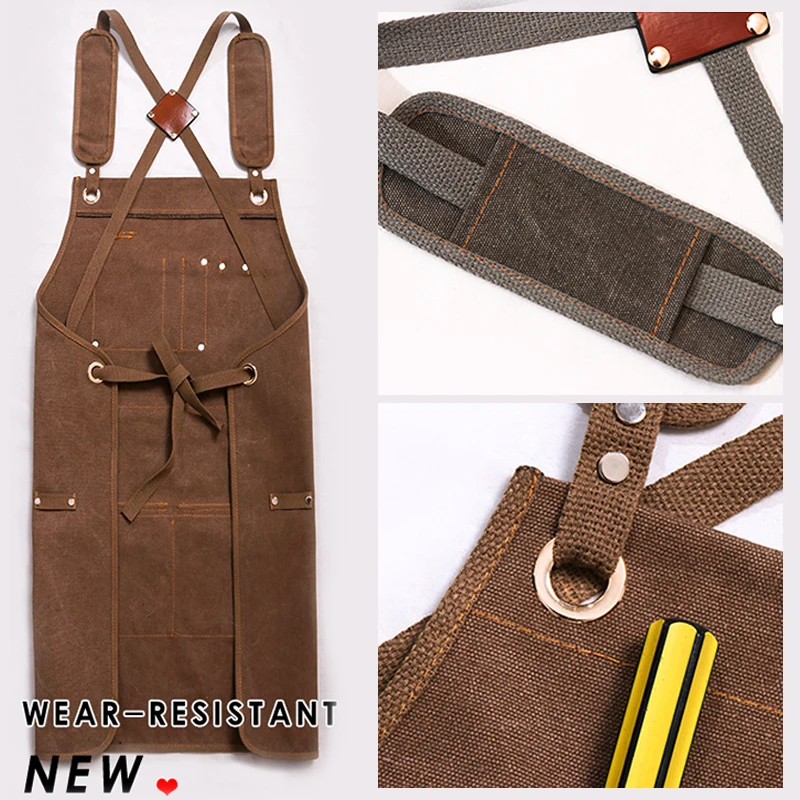 New Canvas Work Apron Waterproof Gardening Apron For Woman Men Stain-Resistant With Pockets Kitchen Aprons For Grill Woodworking