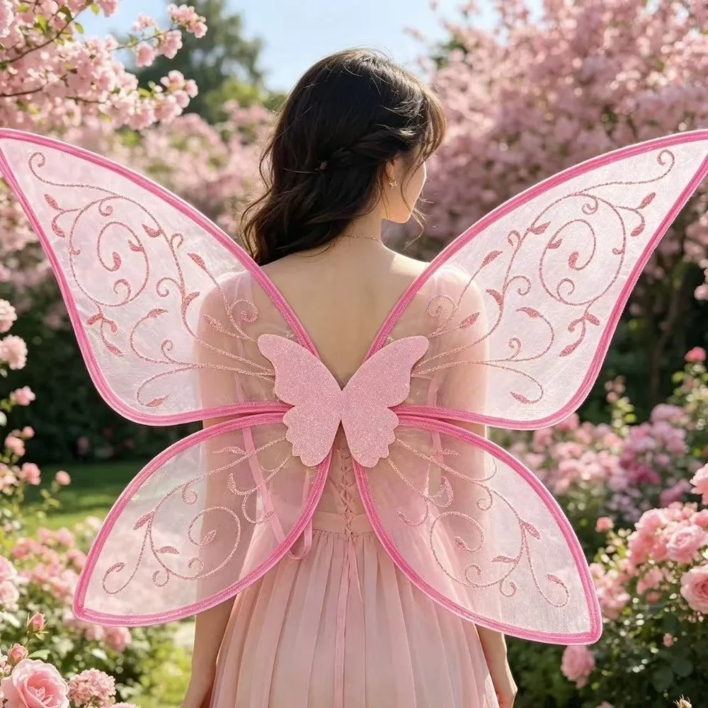 Organza Fairy Butterfly Wings Sparkle Handmade Craft Butterfly Princess Wings Elastic Straps Costume Wings Stage Performance