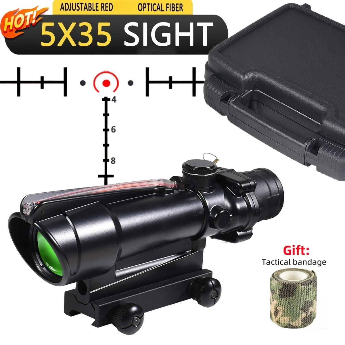 

Tactical Optics 5x35 Real Fiber Lighting Red Dot or Arrow Glass Etched Reticle Hunting Scope with All Embossed