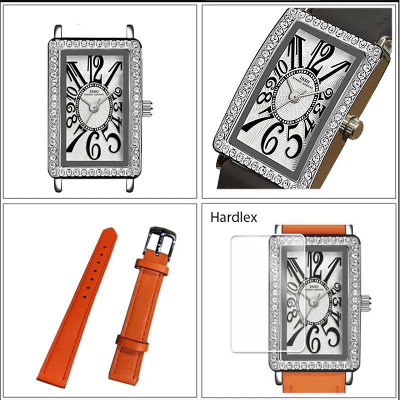 Original Luxury Watch Women Orange Leather Waterproof Handwatch Female Fashion Top Brands Ladies Rectangular Wristwatch Black